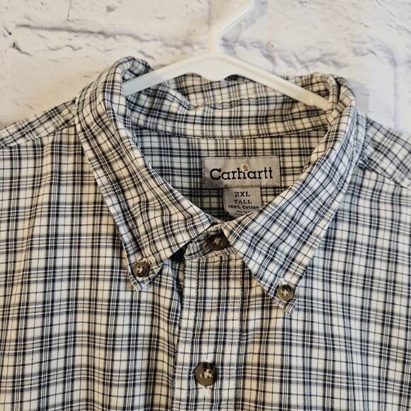 Carhartt Mens Short Sleeve Plaid Button Down Shirt Size 2XL Tall Heavy Cotton - Picture 3 of 6